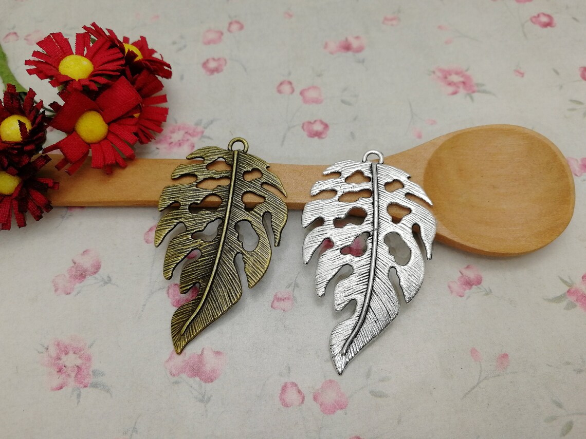 10pcs 45x27mm metal leaf foliage charm handmade craft DIY Etsy