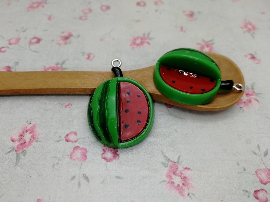 Wassermelone Ohrringe - Handgemachte Frucht Ohrhänger Aus Versilbertem Material