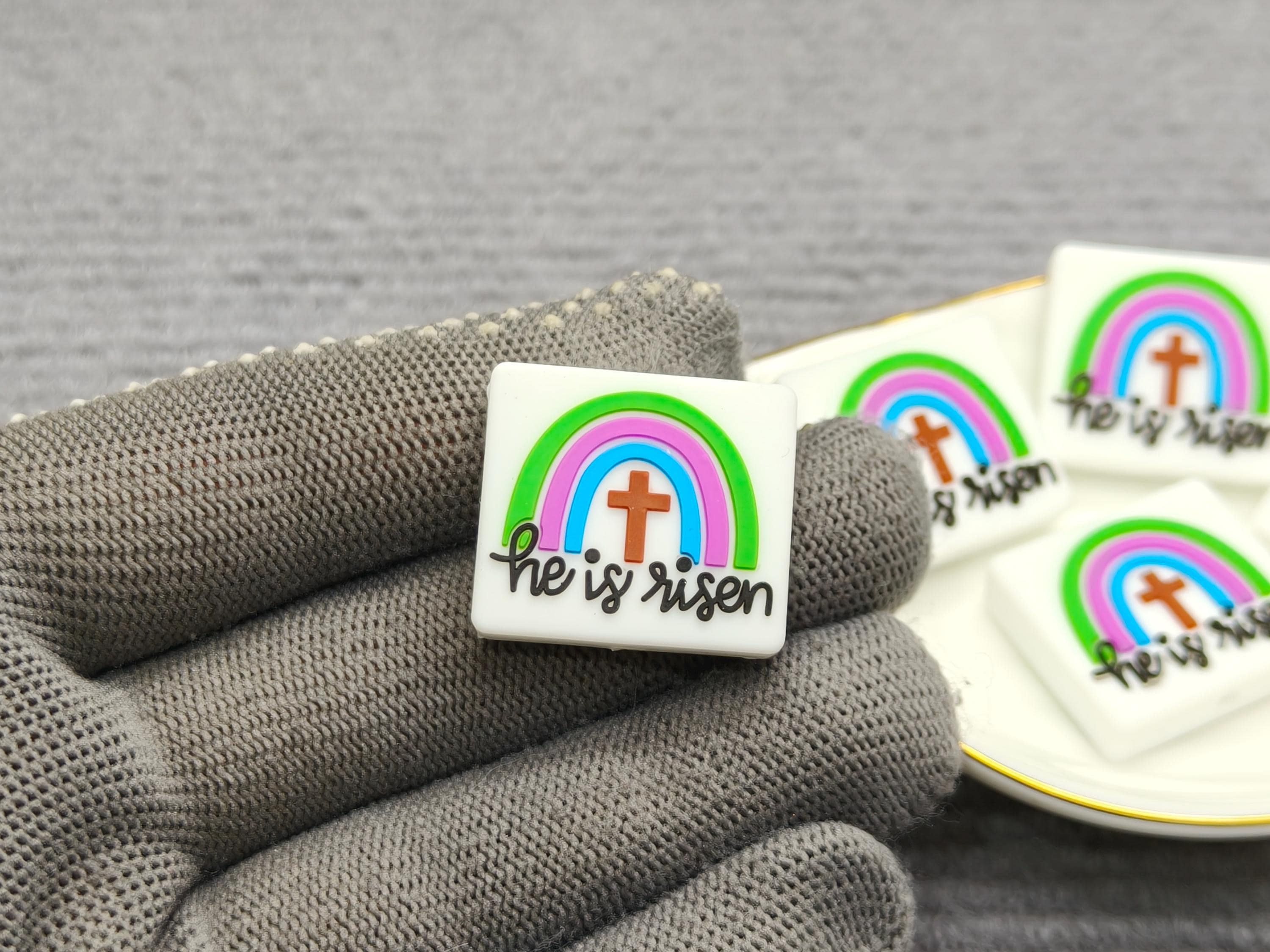 Silicone Bead He is Risen Jesus Cross Focal Bead DIY Charm Pen Finding ...