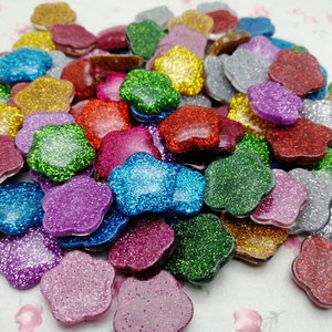 10/50 pieces plastic glitter flower floral flat back cabochon charm , mix color resin flatback cab decoration bead pendant finding , ZP0112
