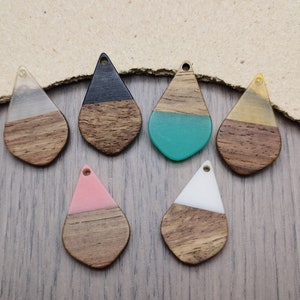 2/10/50 piezas Componentes de pendientes de madera y resina Boho Charm, Lágrima de plástico Lágrima Gota Forma Pendiente Colgante Gota DIY Encontrar Colgante ZW8038