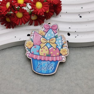 6/20/100 pieces Easter Egg Anemone Flower Wooden Pendant , Printed Painted Wood Craft Cutout Earring Dangle Teardrop Finding Charm , ZW0555