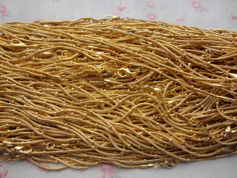 jewelry making DIY 3 colors option 30pcs 1.5mm diameter 17 inches length metal snake ball bead chain necklace with lobster clasp ZN20