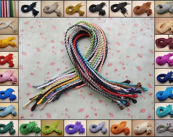 100 pieces 18-20 inches length 3mm diameter width handmade twist silk satin necklace string cord with loop knot , 27 colors option , ZN0002