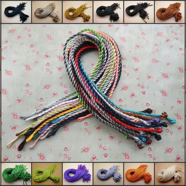 30 pièces 18-20 pouces de longueur 3 mm de diamètre largeur torsadée à la main en satin de soie collier cordon avec nœud en boucle, option 27 couleurs, ZN0002