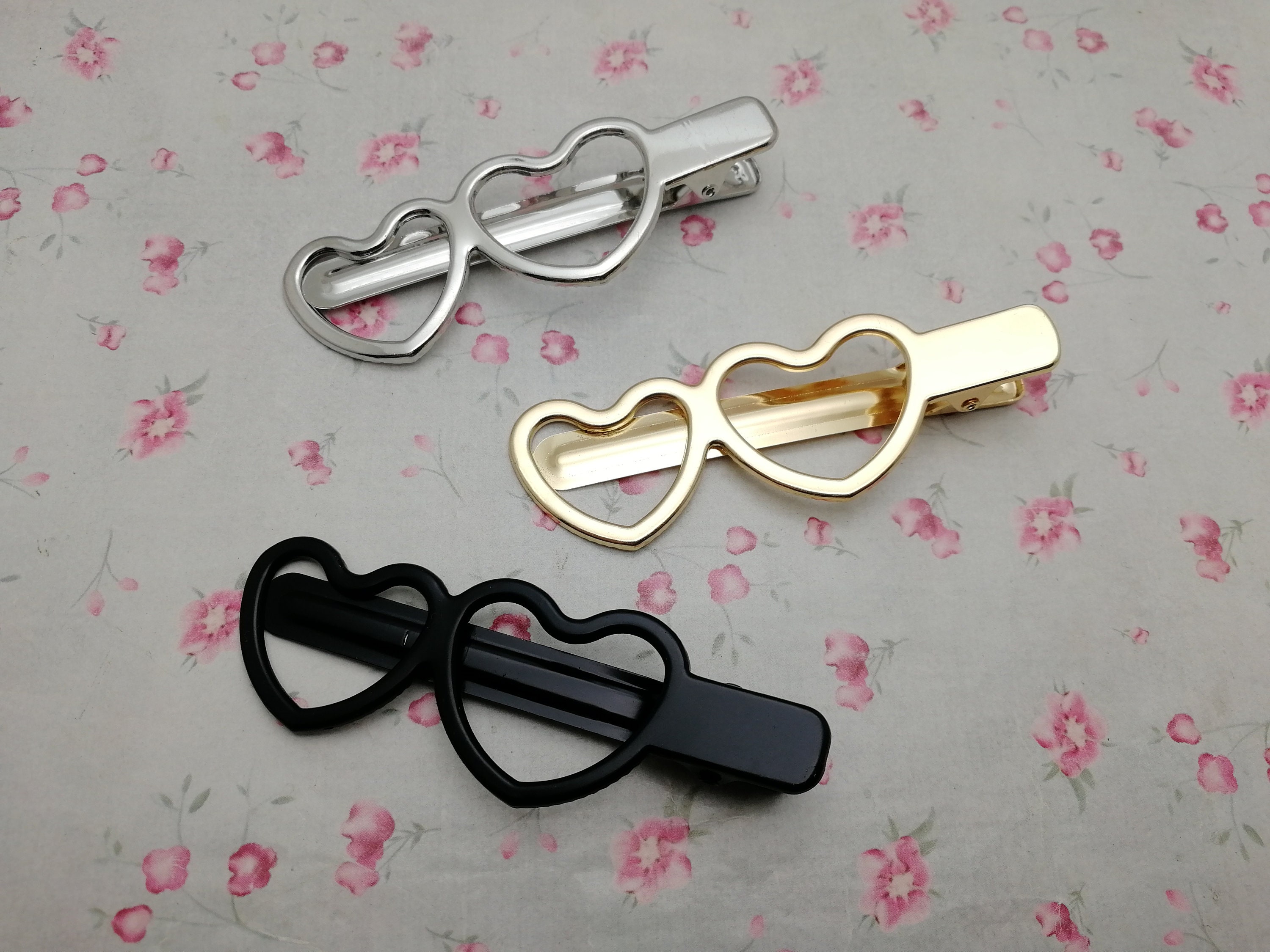2/10/50 Pieces Heart Sunglasses Shape Metal Alligator Hair Clip