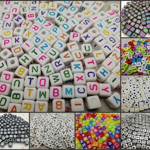 100 peças 10 mm cubo quadrado de plástico talão letra do alfabeto, cor misturada resina talão charme jóias artesanais DIY acessório de busca, ZP0109