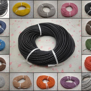 3 mm width round braid genuine real leather lacing cord , handmade jewelry making cowhide string thread necklace bracelet bag rope , ZN0030