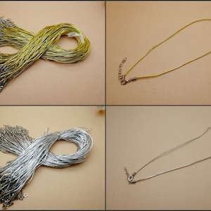 waxed cotton necklace string cord with lobster clasp , 17-19 inches length 1.5 mm width gold silver color handmade jewelry finding , ZN0040