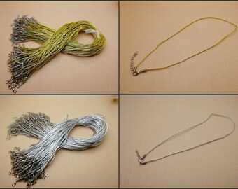 waxed cotton necklace string cord with lobster clasp , 17-19 inches length 1.5 mm width gold silver color handmade jewelry finding , ZN0040