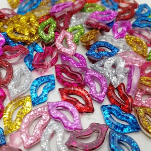 10/50 piece plastic glitter mouth lip flat back cabochon charm , mix color resin flatback cab decoration jewelry bead pendant finding ZP0114