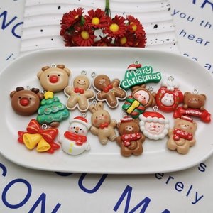 6/20 stuks plastic Winter Kerst Kerst hanger charme, hars handgemaakte sieraden DIY vinden ketting oorbel decoratie accessoire, ZP0968