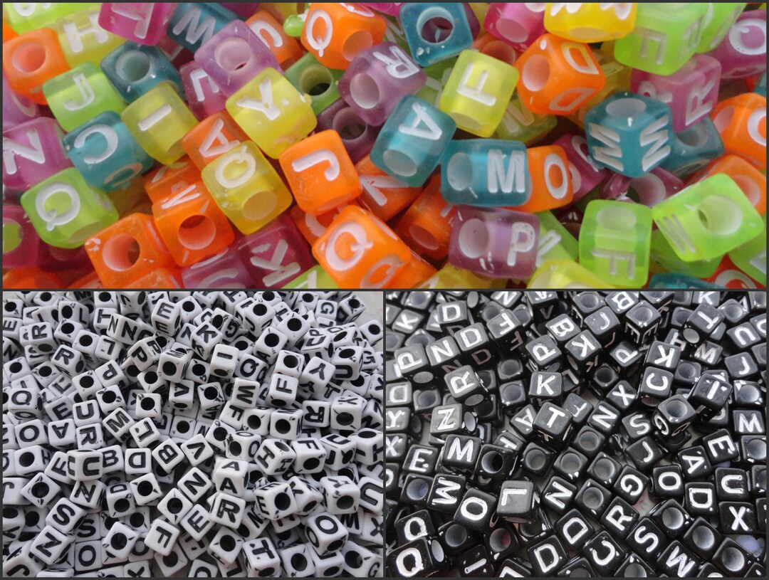 100 / 1000 Pieces , 7mm Plastic Square Cube Bead Alphabet Letter Bead