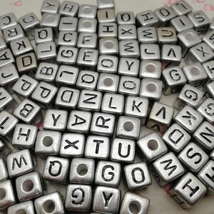 100 pieces 10 mm plastic square cube bead alphabet letter bead , antique silver color resin handmade jewelry finding accessory charm ZP0109