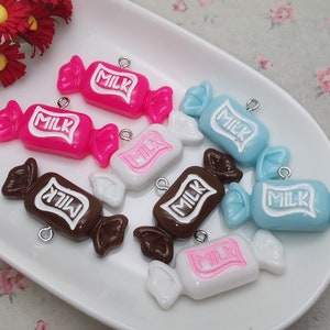 6/20 piezas de plástico leche caramelo colgante encanto, resina hecha a mano joyería artesanal fabricación DIY encontrar collar pendiente decoración accesorio ZP0701