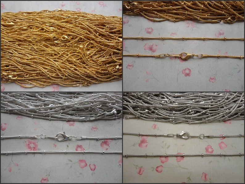 jewelry making DIY 3 colors option 30pcs 1.5mm diameter 17 inches length metal snake ball bead chain necklace with lobster clasp ZN20