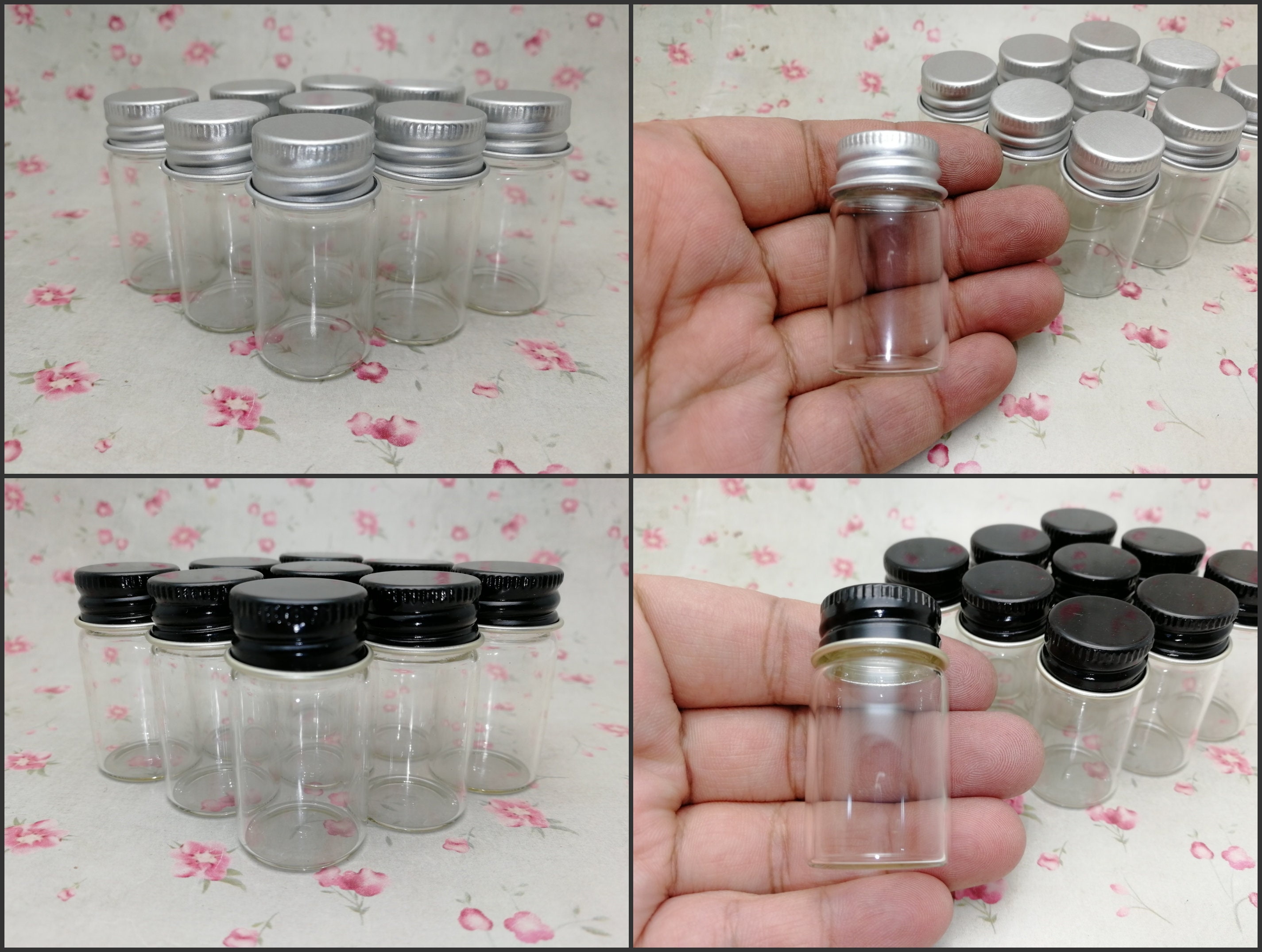 50 Pieces 22*40mm 8ml Small Glass Bottles Silver Screw Cap storage
