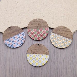 2/10/50 pieces Wood & Resin Earring Components Boho Charm , Plastic Round Coin Disc Circle Shape Earring Dangle Drop Finding Pendant ZW8027