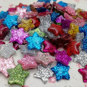 10/50 pieces plastic glitter pentagram star flat back cabochon charm , mix color resin flatback cab decoration bead pendant finding , ZP0113