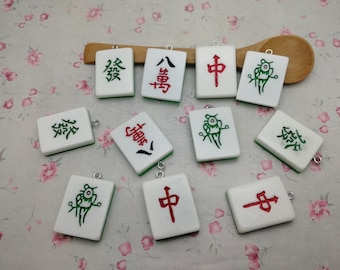 6/20 piezas de plástico mahjong colgante encanto, resina hecha a mano joyería artesanal haciendo DIY encontrar collar pendiente decoración accesorio, ZP0243