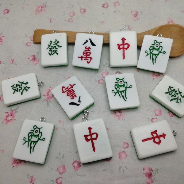 6/20 pieces plastic mahjong pendant charm , resin handmade craft jewelry making DIY finding necklace earring decoration accessory , ZP0243