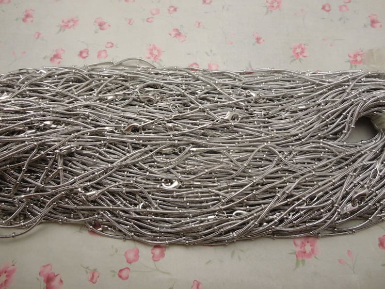 jewelry making DIY 3 colors option 30pcs 1.5mm diameter 17 inches length metal snake ball bead chain necklace with lobster clasp ZN20