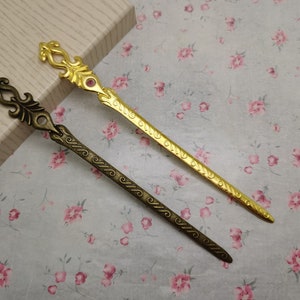 2/10 Pieces Metal Hair Fork Pin Stick Pick Band Hairpin Headband Accessory , Antique Bronze Silver Gold Color Bookmark Finding Charm ZM0754