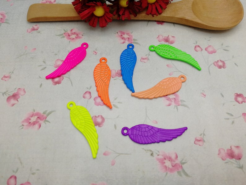 20pcs 30x9mm mixed color multicolor metal wing feather charm handmade craft jewelry making DIY finding earring necklace drop pendant SZ35