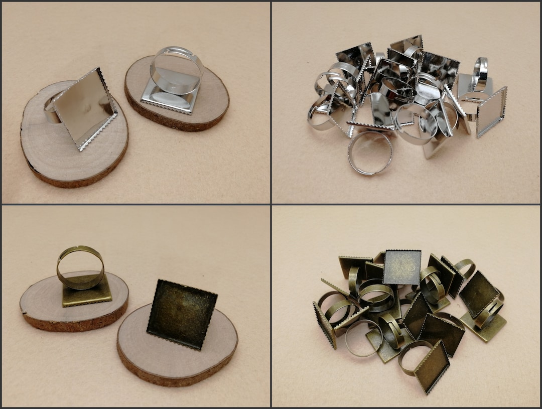 20 / 100 Pieces , Adjustable Ring Blank With 20mm Width Square Flat Pad ...