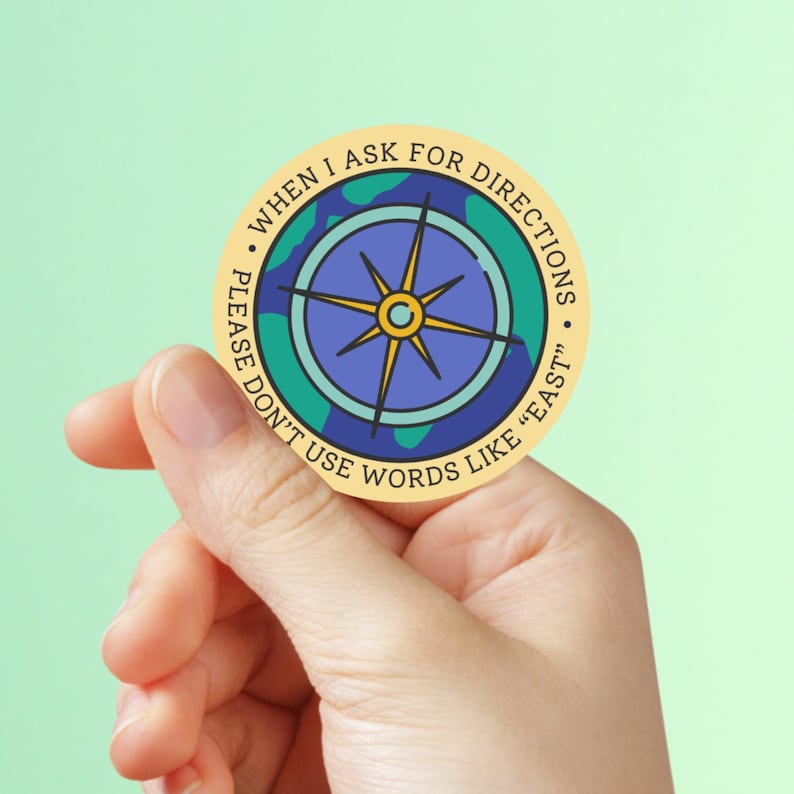 Direction Sticker Compass Funny Directions Sticker, World Compass Vinyl Decal, Travel Humor (2.5 ...