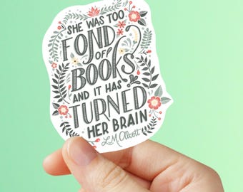 Pegatina «Le encantaban los libros», cita de L. M. Alcott, vinilo decorativo floral