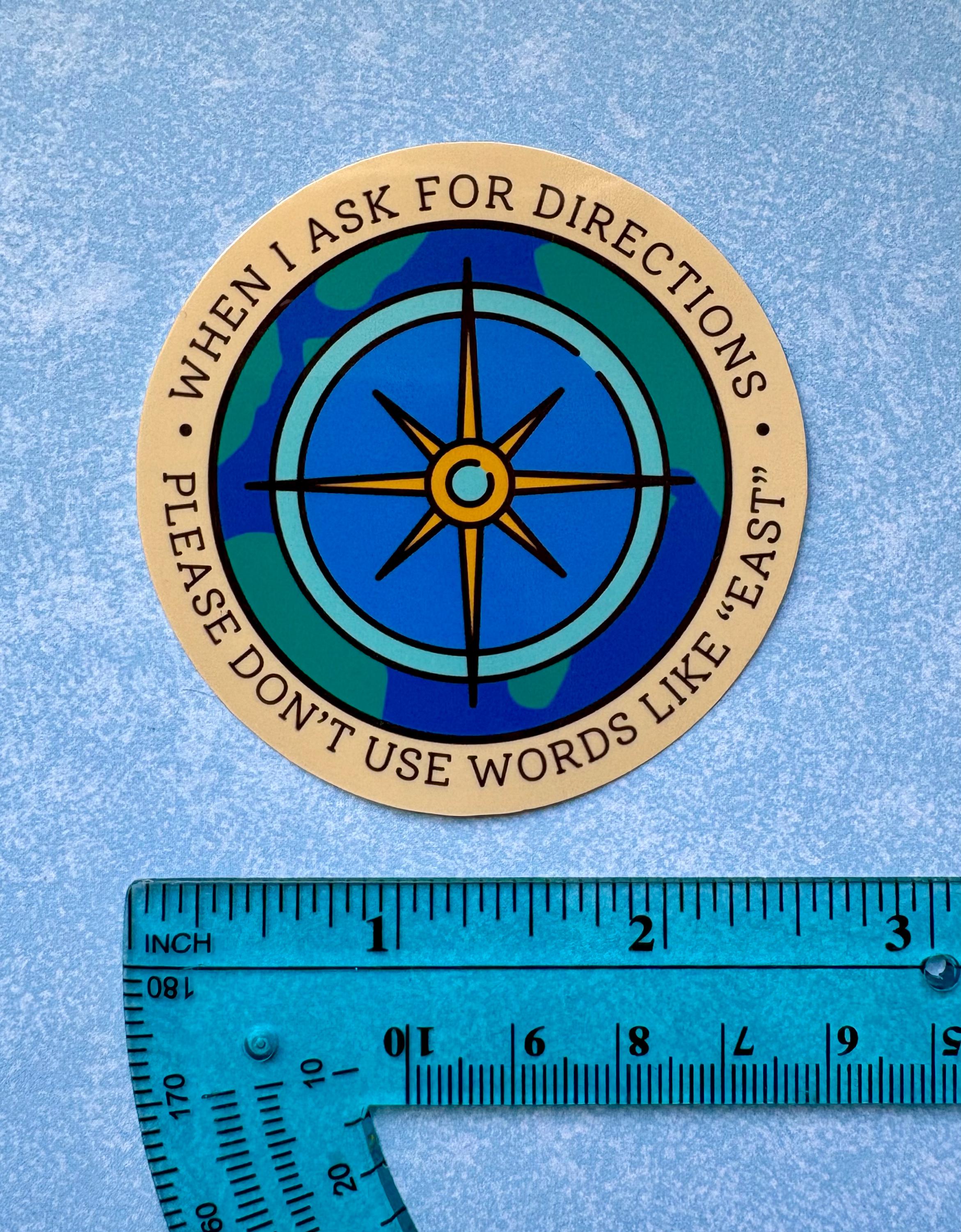 Direction Sticker Compass Funny Directions Sticker, World Compass Vinyl Decal, Travel Humor (2.5 ...