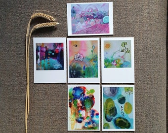 Set of 6 painting postcards ' Take it slow ' | Colorful zen artcard of painting, Blank greeting cards for burnout grief support yoga