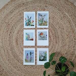 Livro de aquarela animais de papel Conjunto de 6 cartões postais, Seis cartões de felicitações com pinturas de vida selvagem, cisnes pássaro veado coelho esquilo robin