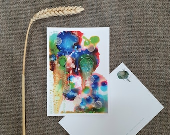 Ocean jellyfish underwater life abstract Greeting Card with painting in alcohol ink, Fish sea animal Postcard print gift for scuba diver