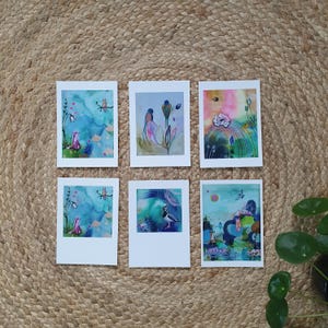 Oiseaux au pays des merveilles Lot de 6 cartes postales avec des peintures illustrées surréalistes, cartes de voeux vierges colorées avec un oiseau dans la nature amusante de la faune.