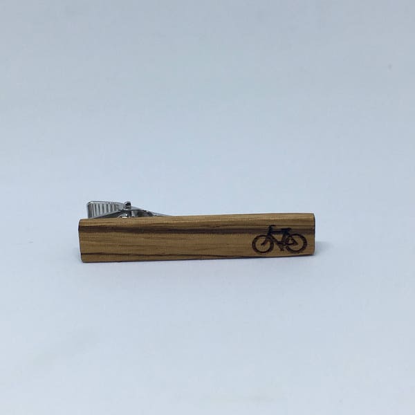 Zebra Wood with Bicycle - wood tie clip - wooden tie clip - 5th Anniversary Gift -mens gifts - groom - wedding accessories - groomsmen gifts