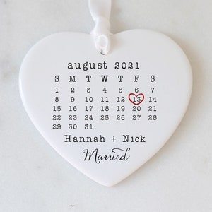 Married Ornament Wedding Gift Wedding Date ornament Calendar Anniversary Gift Our First Christmas Newlywed Gift Engagement Gift image 1