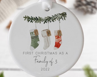 Family Of Three Christmas Ornament, Custom New Family Ornament, Baby's First Christmas Ornament, Personalized Family Ornament