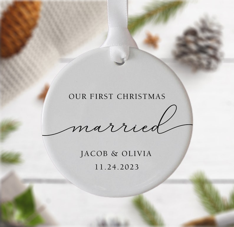 First Christmas Married Ornament, Personalized Wedding Gift, Newlywed Christmas Gift, Our First Christmas as Mr and Mrs Ornament image 3
