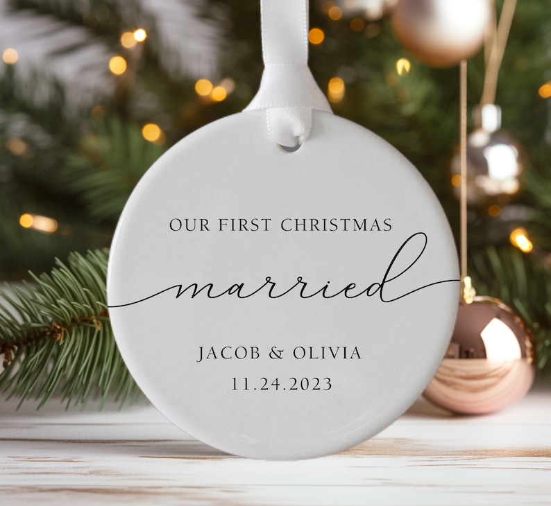 First Christmas Married Ornament, Personalized Wedding Gift, Newlywed Christmas Gift, Our First Christmas as Mr and Mrs Ornament image 1