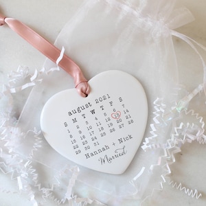 Married Ornament Wedding Gift Wedding Date ornament Calendar Anniversary Gift Our First Christmas Newlywed Gift Engagement Gift image 2