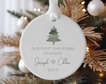 Engaged Christmas Ornament, Custom Engagement Keepsake, Engagement Gift, Personalized First Christmas Engaged, Engagement Announcement