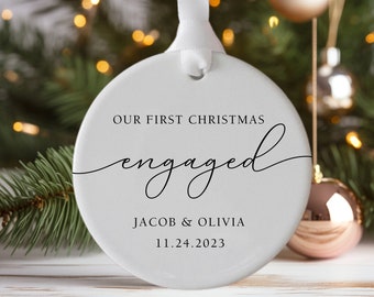 Engaged Christmas Ornament, Custom Engagement Keepsake, Engagement Gift, Personalized First Christmas Engaged, Engagement Announcement