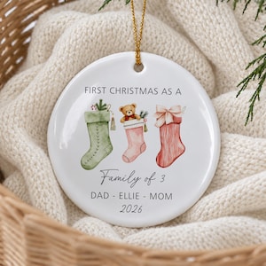 Family Of Three Christmas Ornament, Custom New Family Ornament, Baby's First Christmas Ornament, Personalized Family Ornament