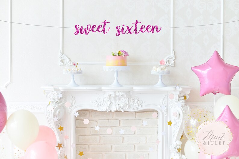 Sweet Sixteen Banner 16th Birthday Decorations 16th Birthday Etsy