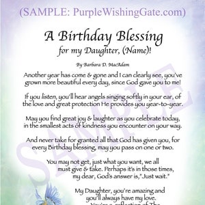 Nom de la fille GRATUIT pour la bénédiction d'anniversaire, carte d'anniversaire à encadrer 5 x 7 pour fille, cadeau d'anniversaire souvenir de fille, bénédiction de fille