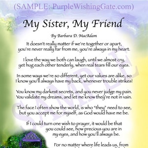 My SISTER, My FRIEND Popular Blessing Gift, 5x7 Frameable Card for Sister/Friend, Choose Your Background Art for Sister/Friend Birthday Poem