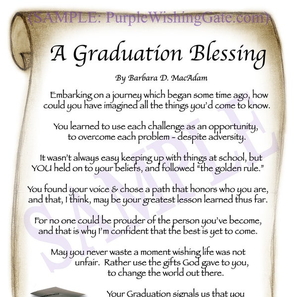 Meaningful Graduation Card, Frameable Graduation Blessing, 5x7 Graduation Poem w/ optional Frame & Art, Graduation Gift for Someone Special