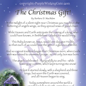 Poema popular - El regalo de Navidad - en formato digital, poema navideño digital enmarcable de 5 x 7, para imprimir y enmarcar o para usar como tarjeta electrónica navideña